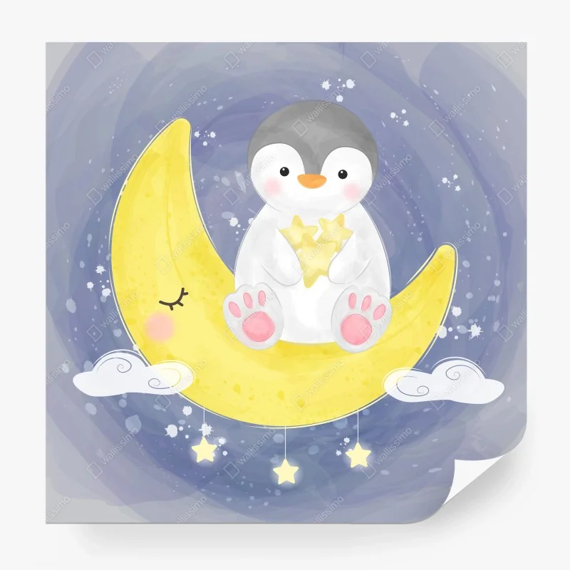 Fotomural pingüino soñador sobre la luna – Pixers®