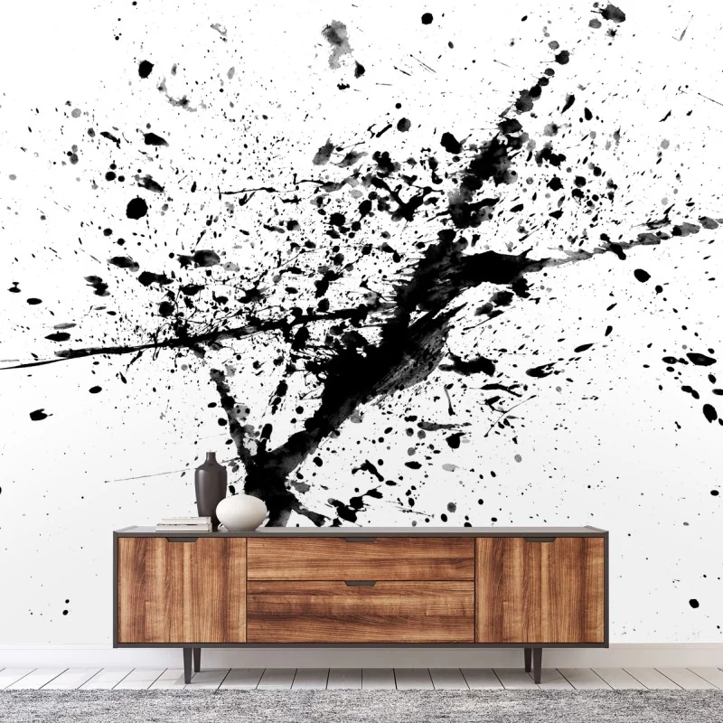 Fotomural explosión abstracta de tinta en blanco y negro – Pixers®
