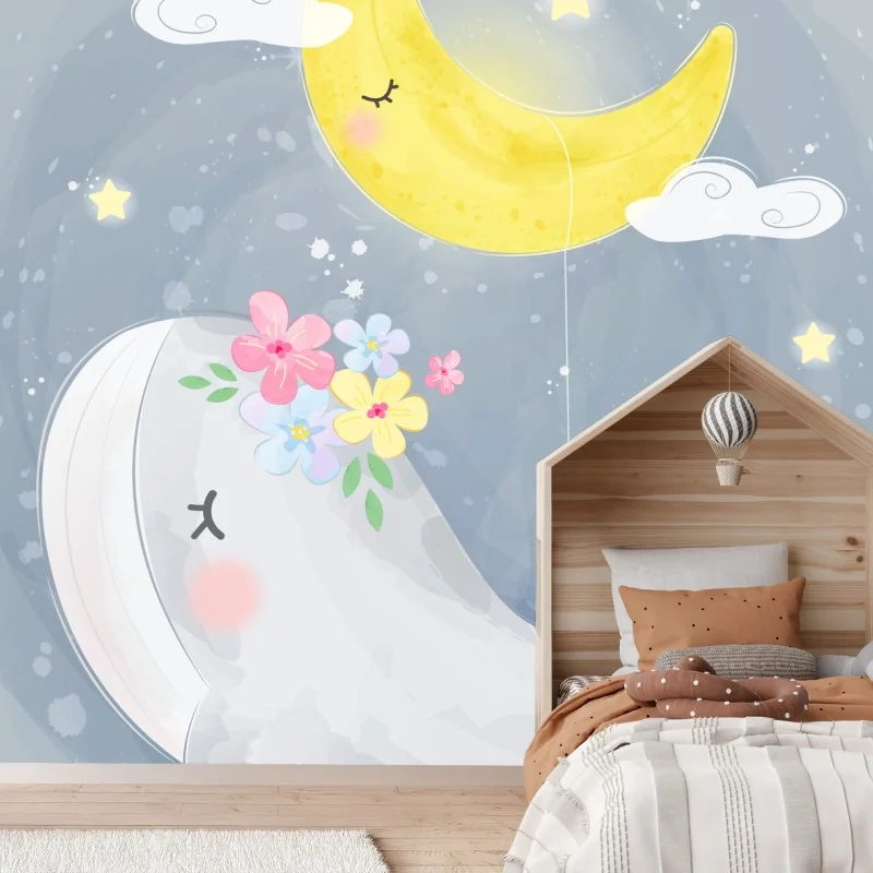 Fotomural dulce sueño de ballena y luna