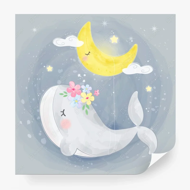 Fotomural dulce sueño de ballena y luna – Pixers®