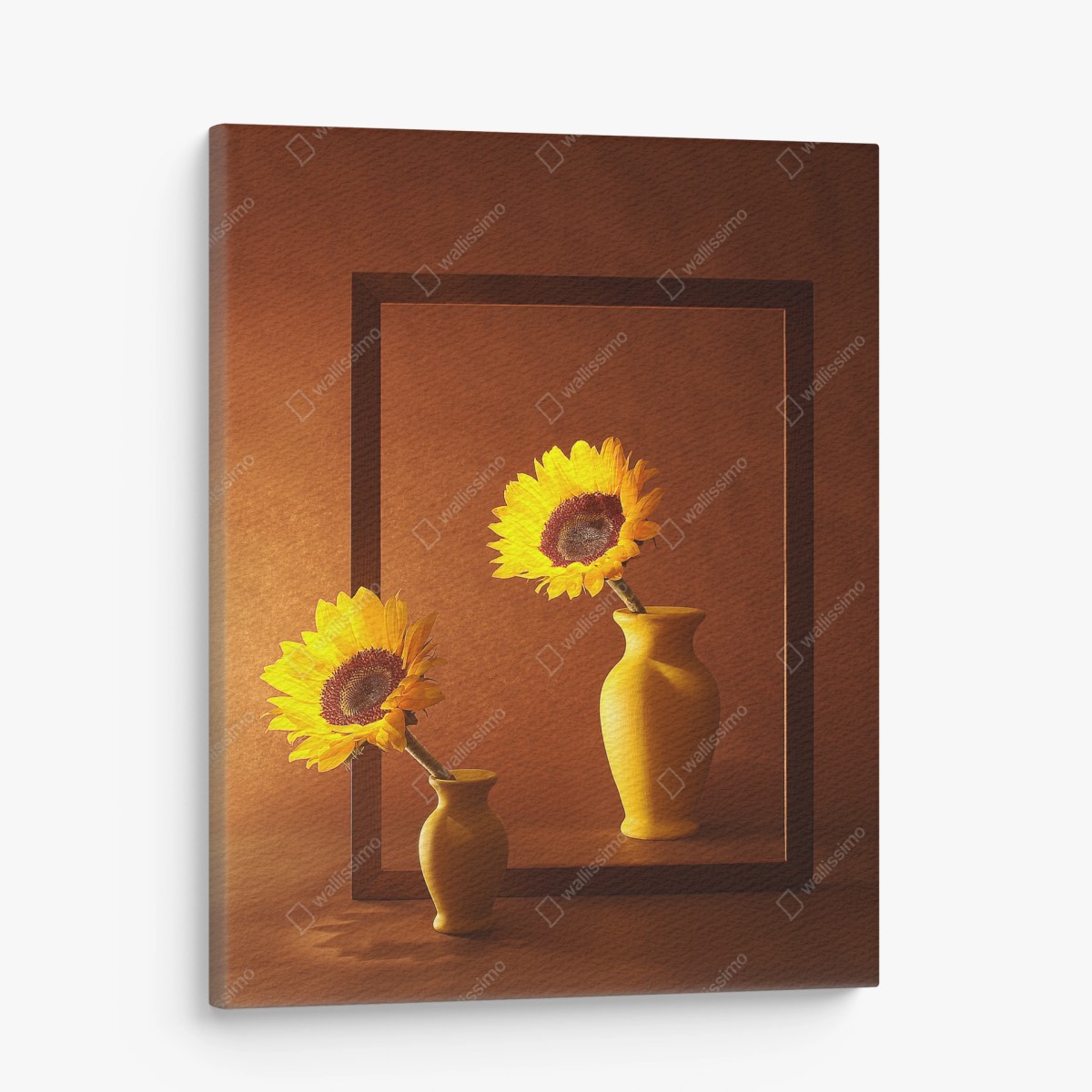 Cuadro en lienzo girasoles en marco minimalista sobre fondo cálido – Pixers®