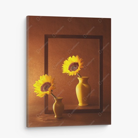 Cuadro en lienzo girasoles en marco minimalista sobre fondo cálido – Pixers®