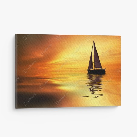Cuadro en lienzo velero al atardecer dorado – Pixers®