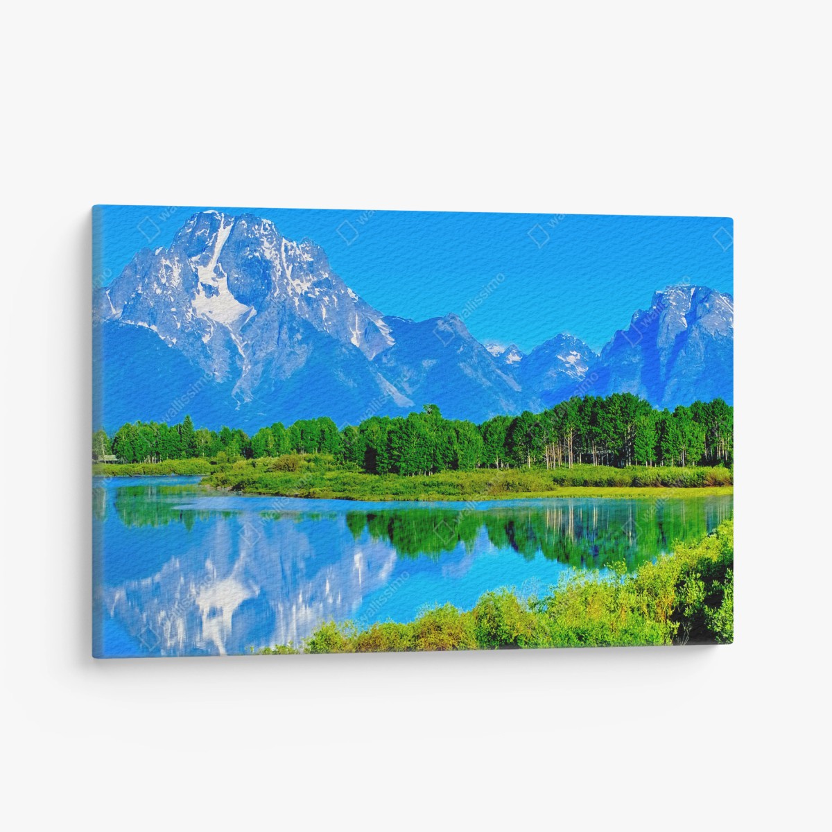 Cuadro en lienzo reflejo de montaña y bosque en aguas cristalinas – Pixers®