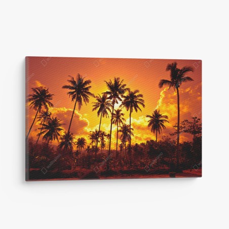 Cuadro en lienzo atardecer tropical entre palmeras – Pixers®