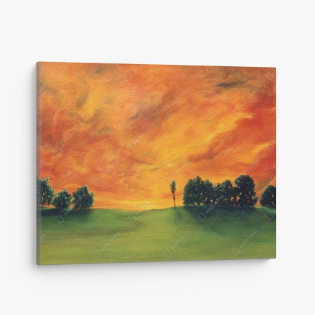 Cuadro en lienzo atardecer en la pradera en óleo – Pixers®