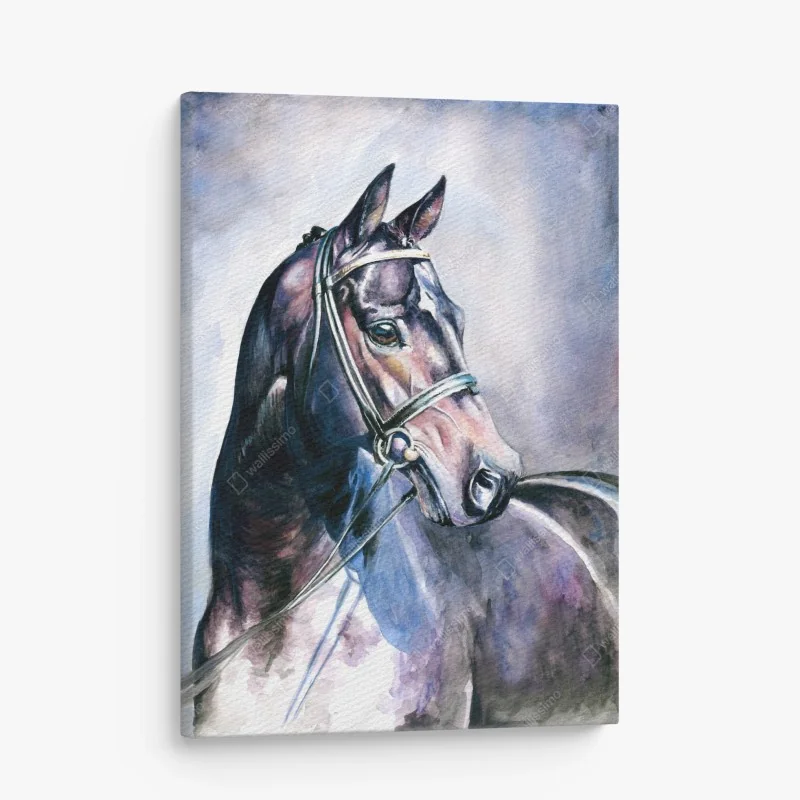 Cuadro en lienzo retrato de caballo en acuarela para decoración – Pixers®