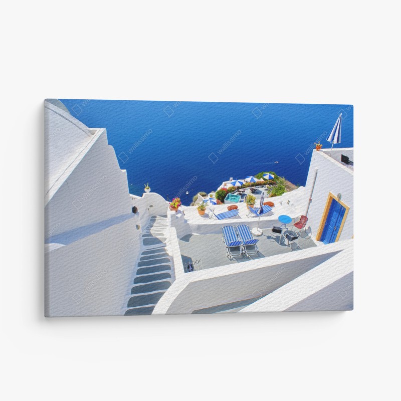 Cuadro en lienzo vistas mediterráneas de Santorini en azul y blanco