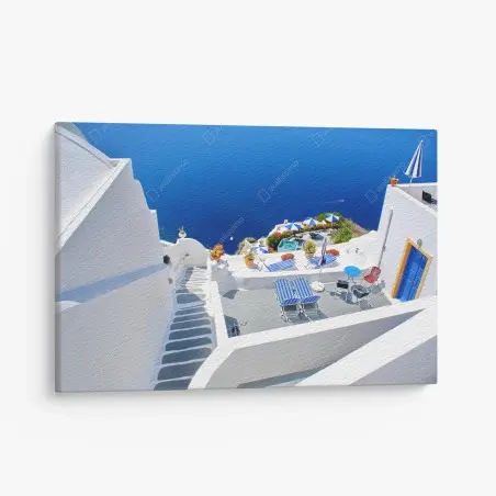 Cuadro en lienzo vistas mediterráneas de Santorini en azul y blanco