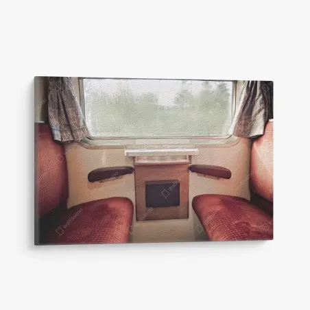 Cuadro en lienzo interior de tren de época bajo la lluvia