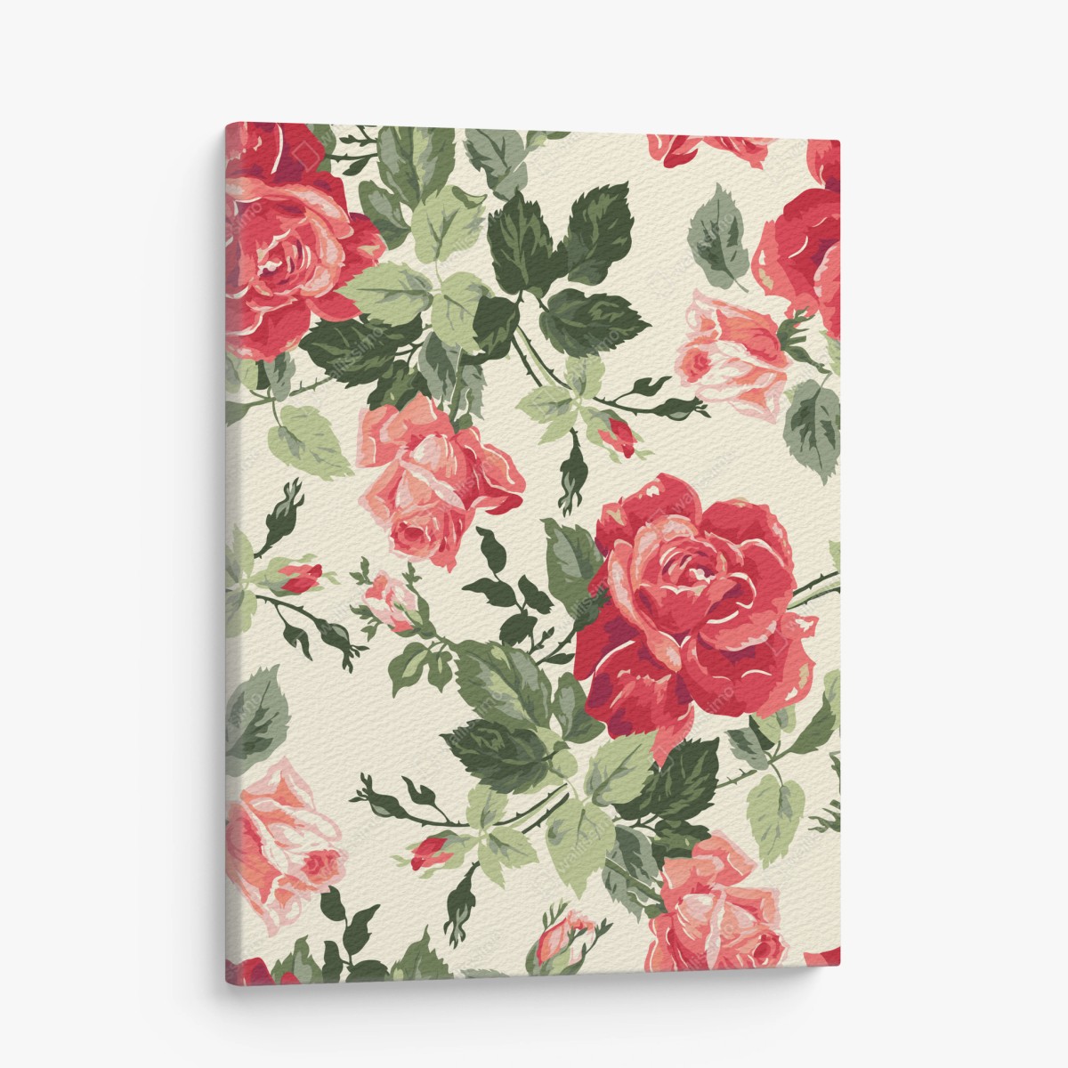 Cuadro en lienzo estampado vintage de rosas rojas sobre fondo crema – Pixers®