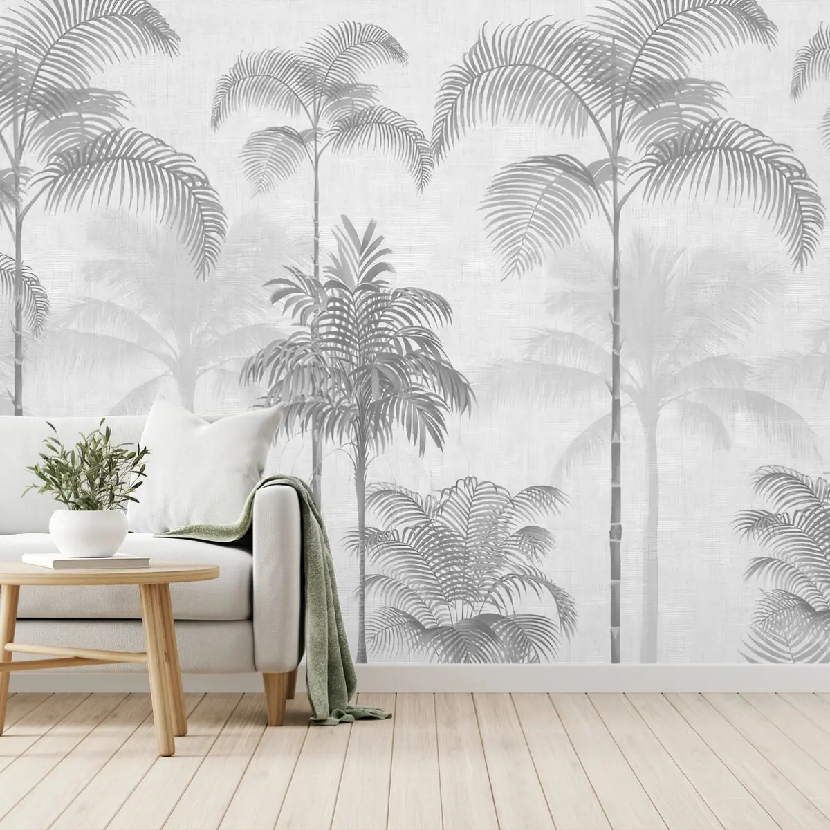 Fotomural PALMA TROPICAL BOTANICA GRIS MODERNO PARA SALON – Pixers®