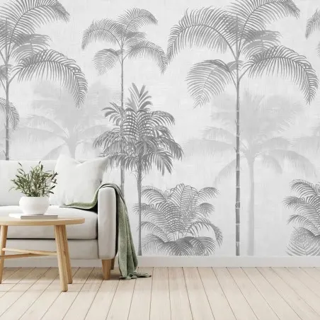 Fotomural PALMA TROPICAL BOTANICA GRIS MODERNO PARA SALON – Pixers®