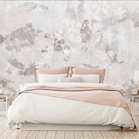 Fotomural PASTEL FLORAL BOTANICO SUAVE CHIC PARA DORMITORIO – Pixers®