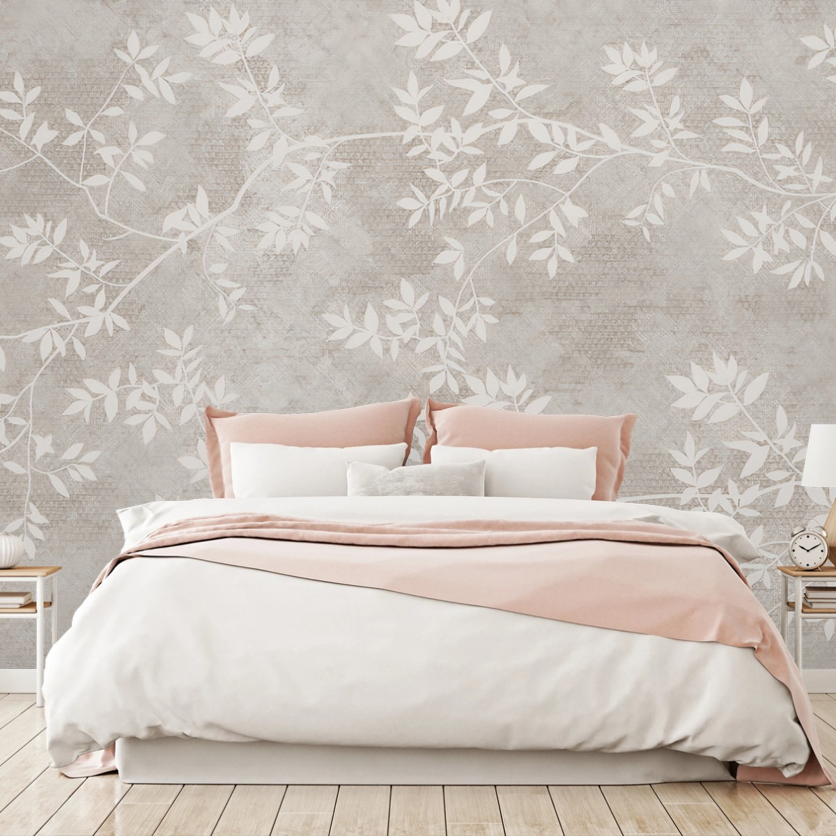 Fotomural HOJA BEIGE BOTÁNICO SUAVE ELEGANTE PARA DORMITORIO – Pixers®