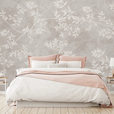 Fotomural HOJA BEIGE BOTÁNICO SUAVE ELEGANTE PARA DORMITORIO – Pixers®