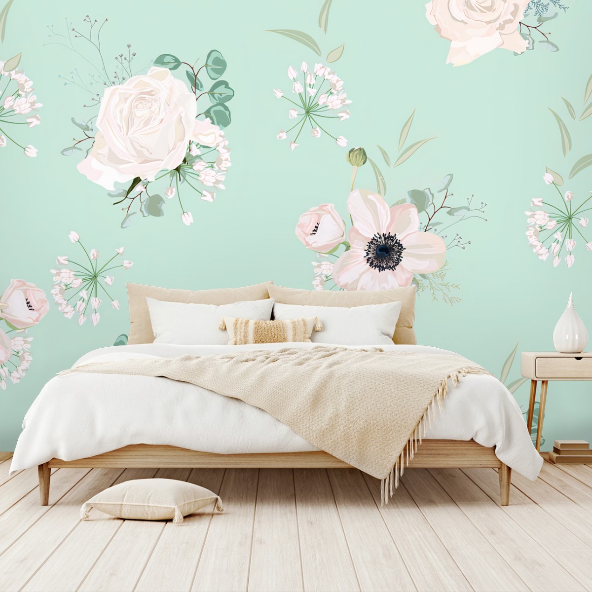Fotomural PASTEL FLORES MENTA ROSAS BOTANICO PARA DORMITORIO – Pixers®