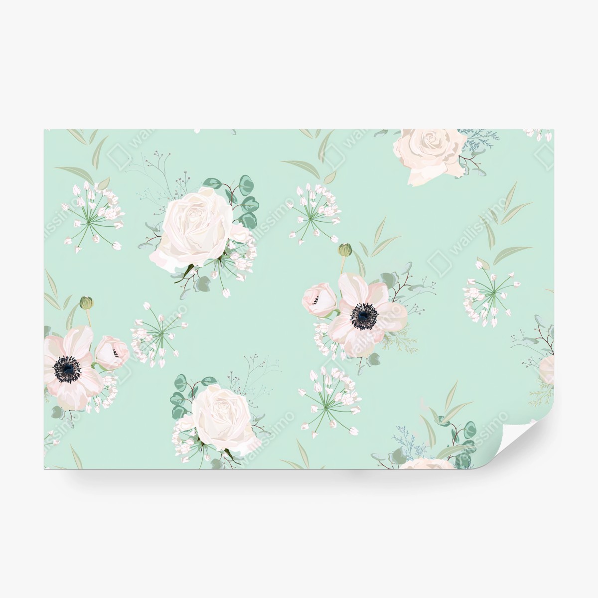 Fotomural PASTEL FLORES MENTA ROSAS BOTANICO PARA DORMITORIO – Pixers®