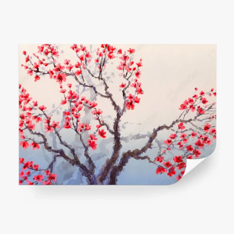 Fotomural ROJO FLOR CEREZO ÁRBOL PRIMAVERA PARA SALÓN
