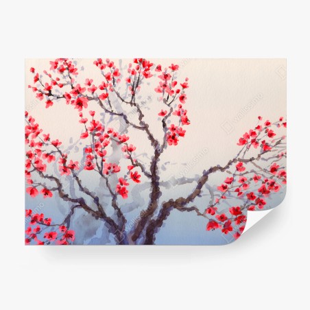 Fotomural ROJO FLOR CEREZO ÁRBOL PRIMAVERA PARA SALÓN – Pixers®