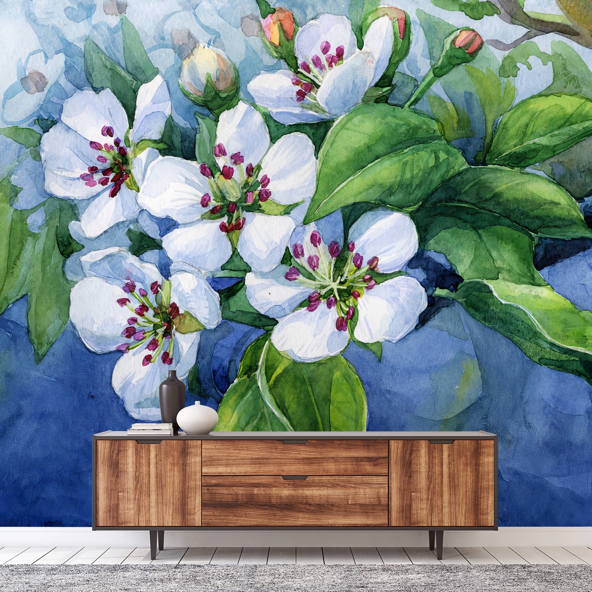 Fotomural FLOR PERAL ACUARELA PRIMAVERA ARTE PARA SALÓN – Pixers®