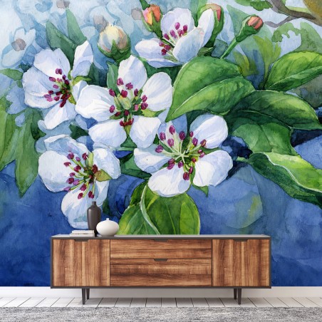 Fotomural FLOR PERAL ACUARELA PRIMAVERA ARTE PARA SALÓN – Pixers®