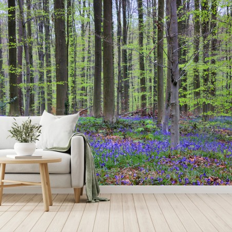 Fotomural BOSQUE AZUL PRIMAVERA ÁRBOLES NATURALEZA PARA SALÓN – Pixers®