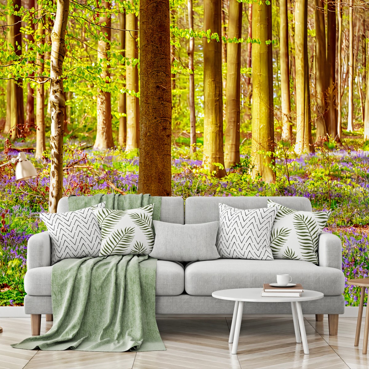 Fotomural CAMPANILLAS BOSQUE PRIMAVERA VERDE ARBOLES PARA SALÓN – Pixers®