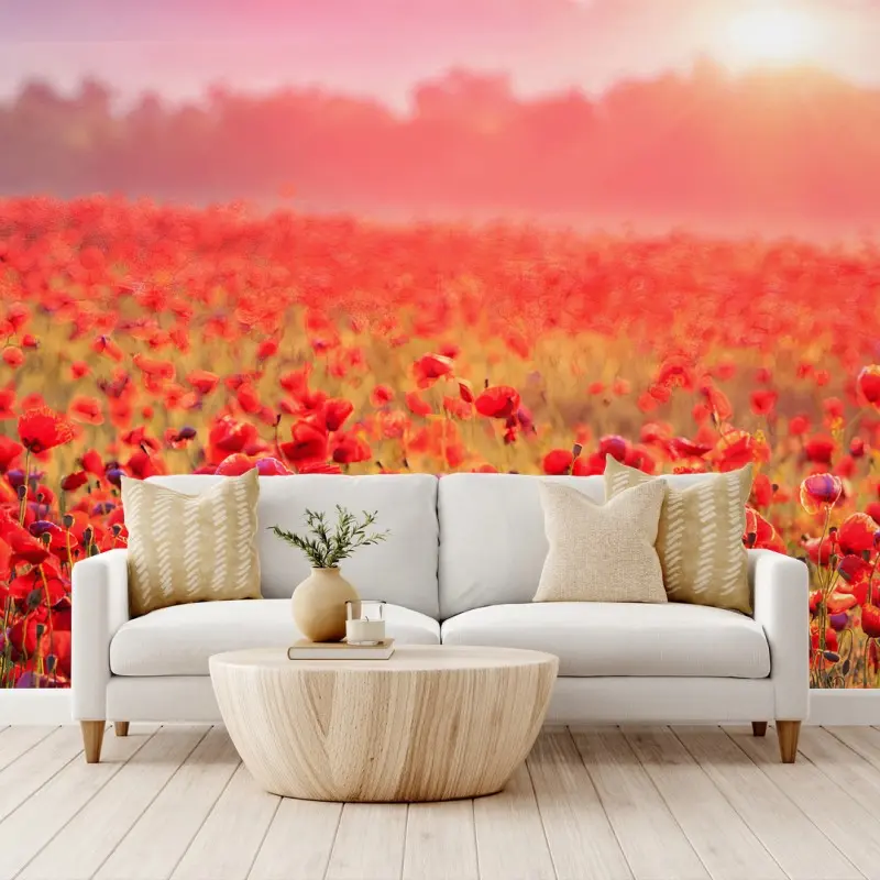 Fotomural AMAPOLA AMAPOLAS CAMPO PRADERA AMANECER PARA SALÓN