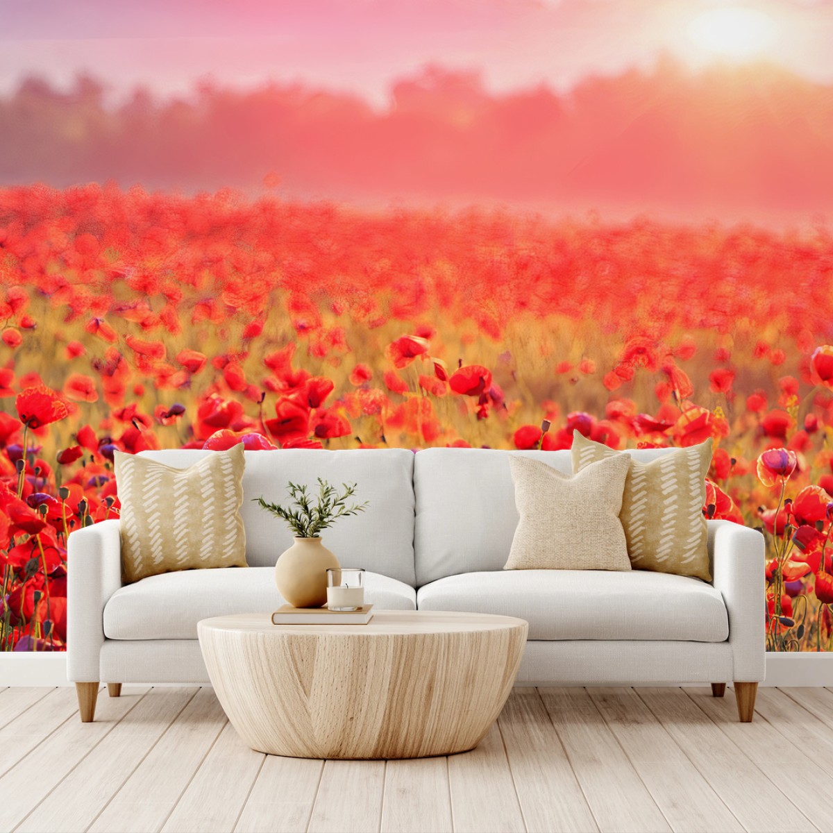 Fotomural AMAPOLA AMAPOLAS CAMPO PRADERA AMANECER PARA SALÓN – Pixers®