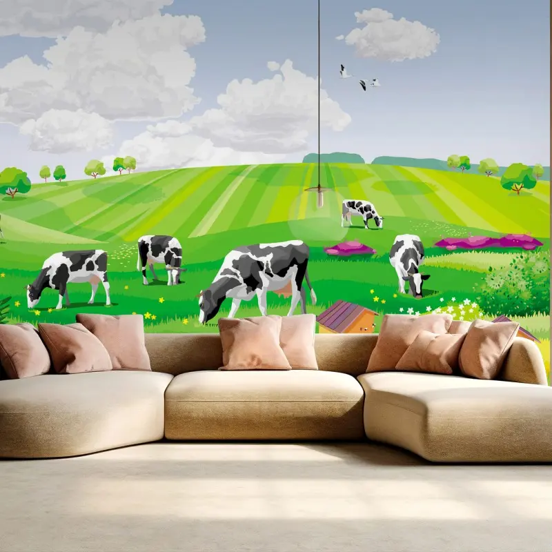 Fotomural PAISAJE VACAS PRADERA VERDE VERANO PARA SALÓN