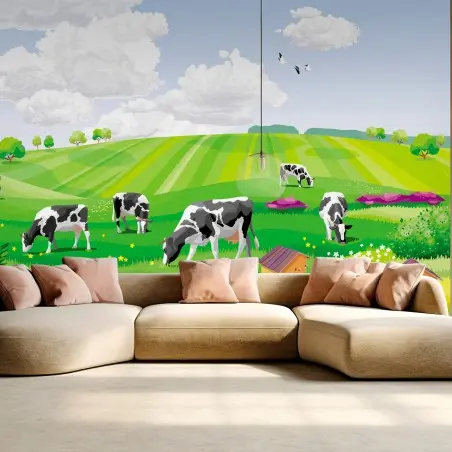 Fotomural PAISAJE VACAS PRADERA VERDE VERANO PARA SALÓN