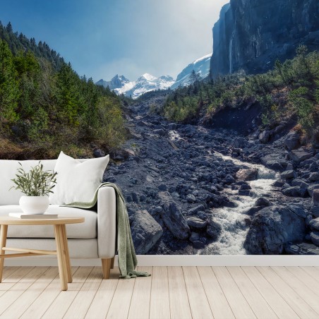Fotomural ALPES MONTAÑAS RÍO PAISAJE PANORAMA PARA SALÓN – Pixers®