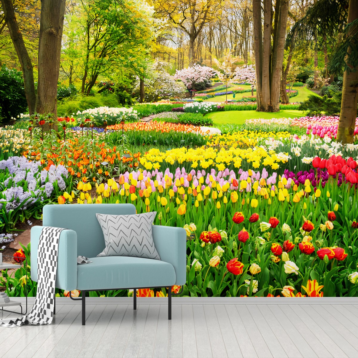 Fotomural TULIPANES PRIMAVERA JARDÍN FLORES COLOR PARA EL SALÓN – Pixers®