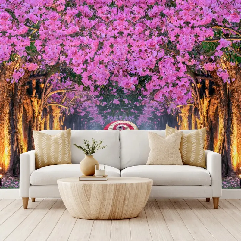 Fotomural ROSADO FLOR KIMONO JAPONÉS ÁRBOL PARA SALÓN
