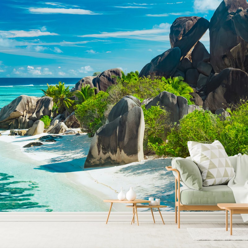 Fotomural PLAYA OCÉANO TURQUESA PARAÍSO PALMERAS PARA SALÓN