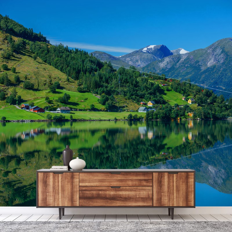 Fotomural MONTAÑAS LAGO NATURALEZA PAISAJE REFLEJO PARA SALÓN