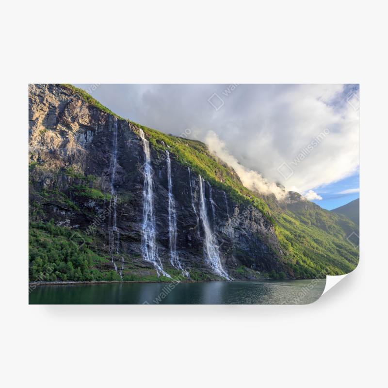 Fotomural CASCADA MONTAÑA NATURALEZA PAISAJE VERDE PARA SALA
