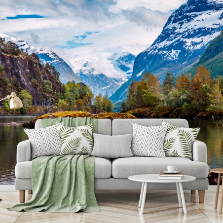 Fotomural NORUEGA MONTAÑAS FIORDO LAGO NATURALEZA PARA SALA – Pixers®
