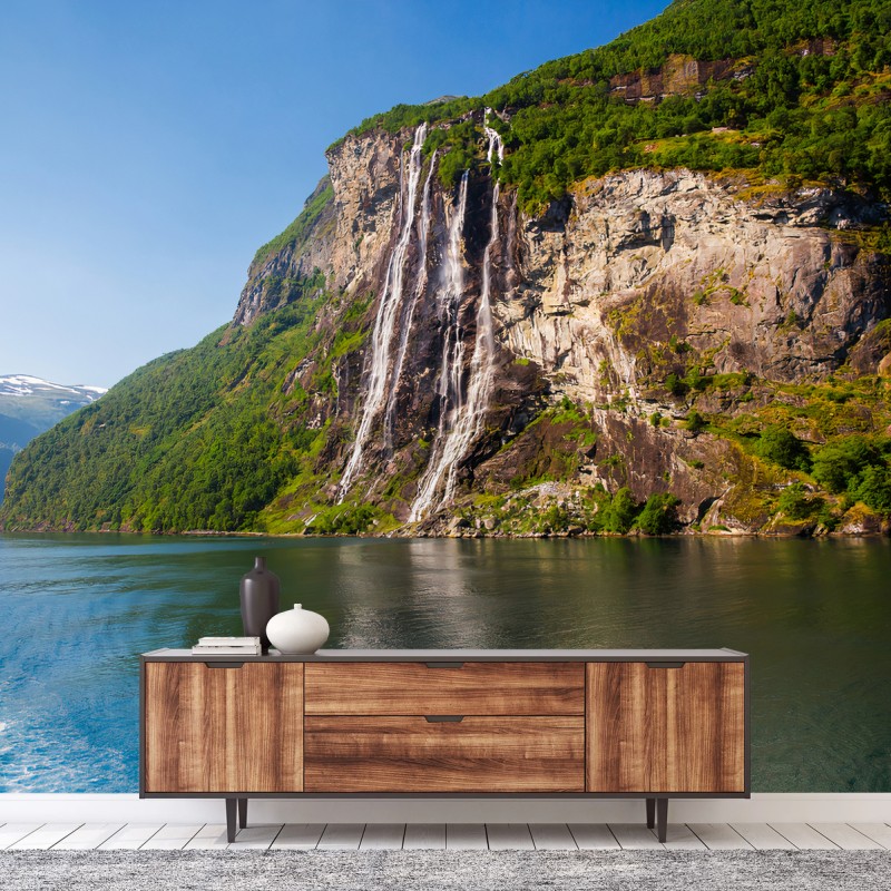 Fotomural NORUEGA FIORDO CASCADA MONTAÑAS PAISAJE PARA SALÓN