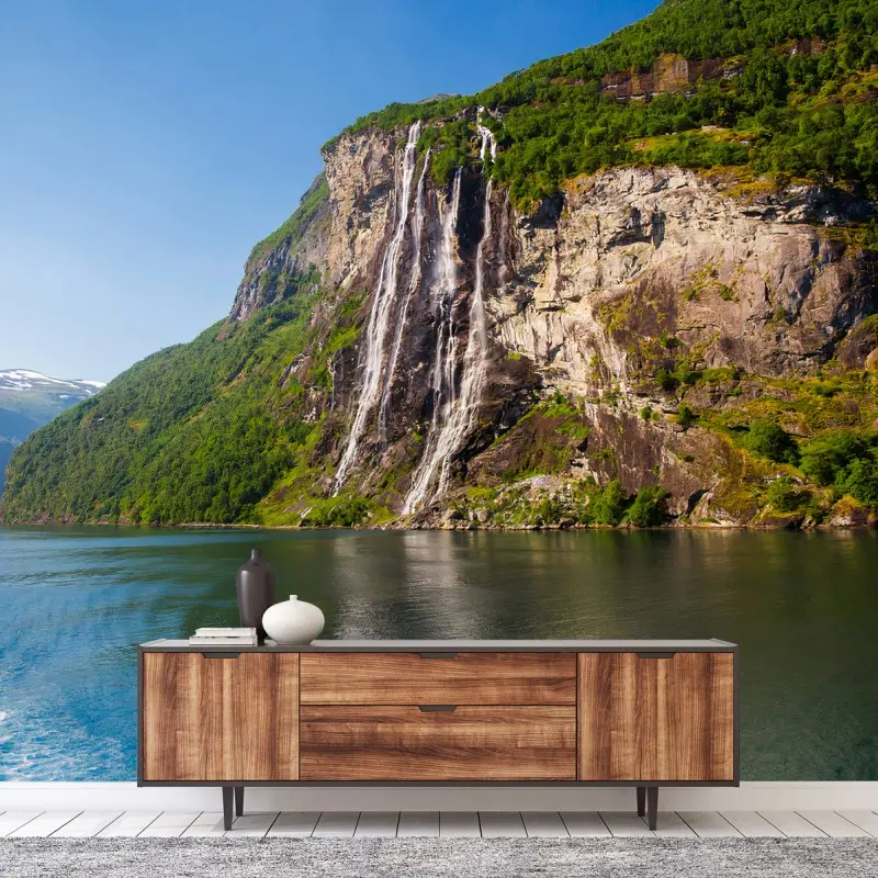 Fotomural NORUEGA FIORDO CASCADA MONTAÑAS PAISAJE PARA SALÓN