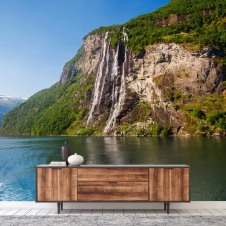 Fotomural NORUEGA FIORDO CASCADA MONTAÑAS PAISAJE PARA SALÓN