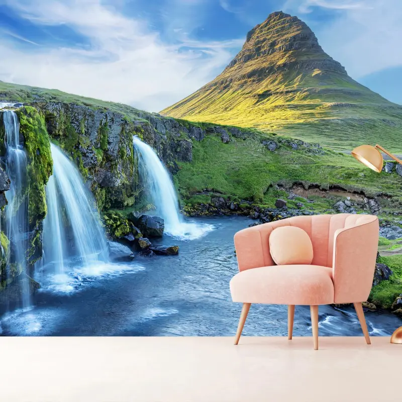 Fotomural ISLANDIA CASCADA MONTAÑA NATURALEZA ESCENA PARA SALÓN