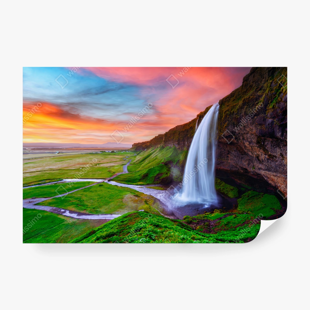 Fotomural CASCADA ATARDECER PAISAJE NATURALEZA VERDE PARA SALA – Pixers®