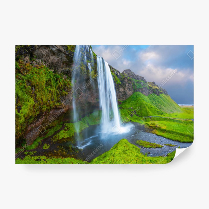 Fotomural ISLANDIA CASCADA ARCOIRIS NATURALEZA VERDE PARA SALA