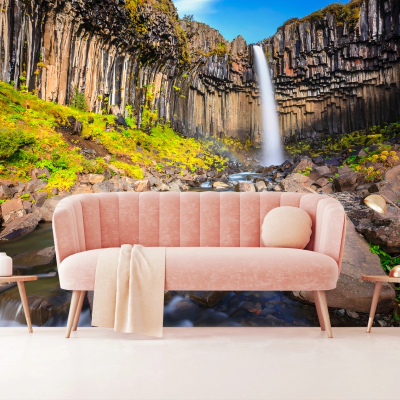 Fotomural ISLANDIA CASCADA BASALTO ROCAS NATURA PARA SALA