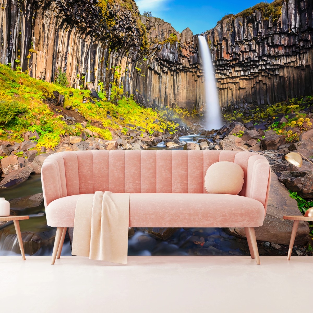 Fotomural ISLANDIA CASCADA BASALTO ROCAS NATURA PARA SALA – Pixers®