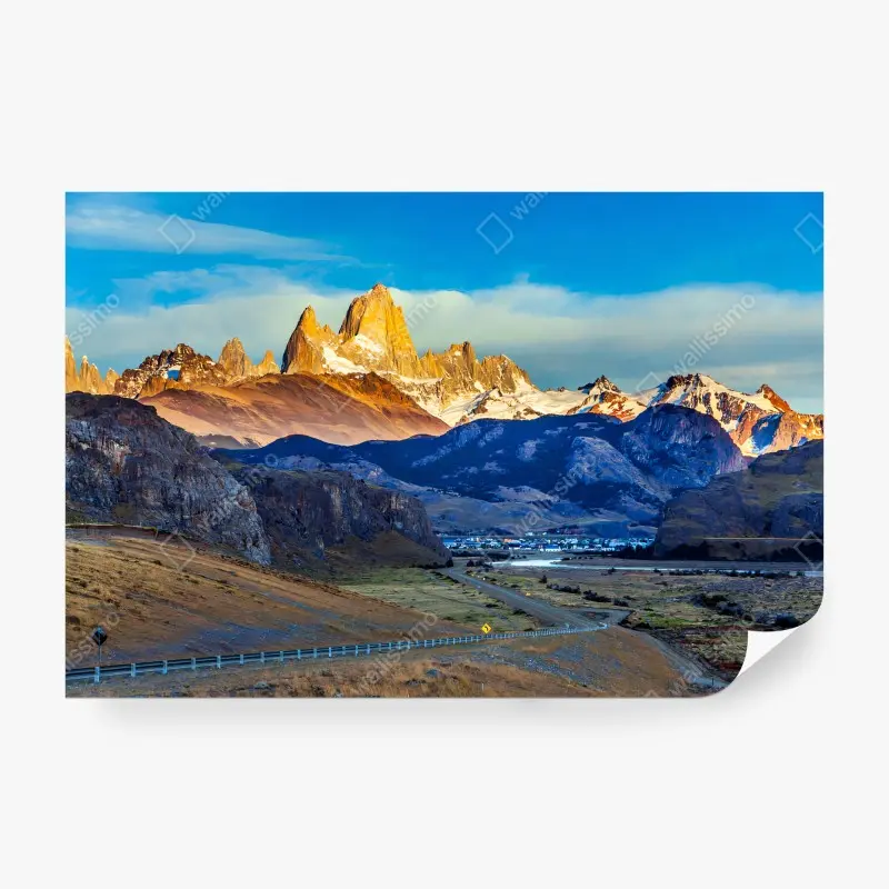 Fotomural MONTAÑAS PATAGONIA AMANECER PICO PUEBLO PARA SALÓN