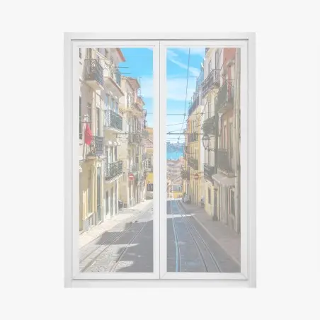 Pegatina para ventana calle empedrada de Lisboa bajo el sol – Pixers®