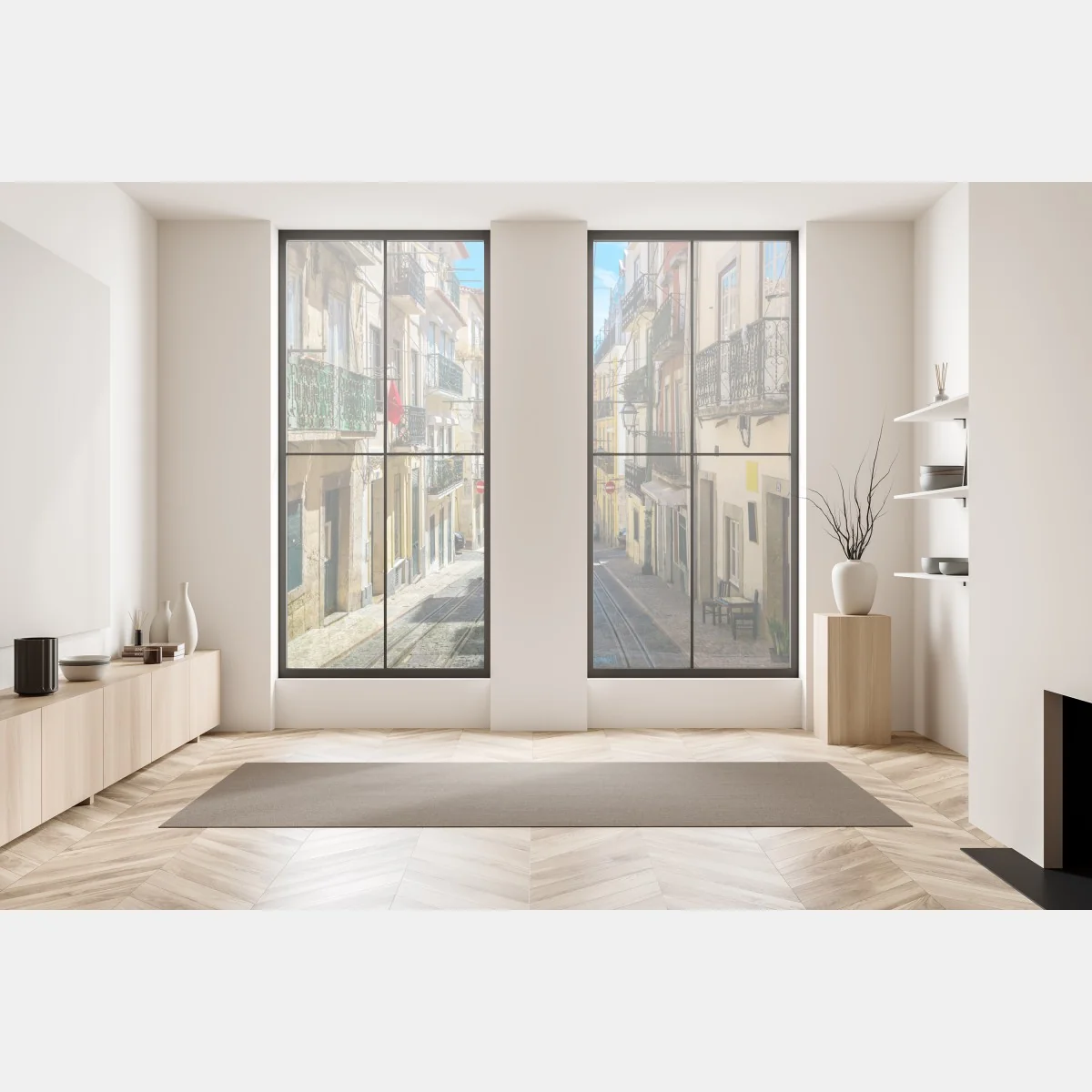 Pegatina para ventana calle empedrada de Lisboa bajo el sol – Pixers®